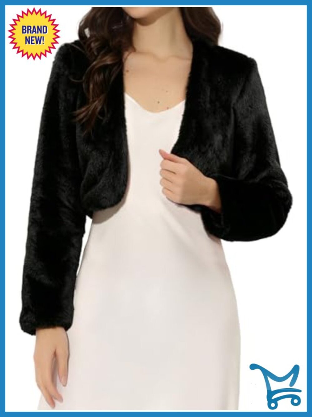 Cropped Faux Fur Jacket Open Front Bolero Shrug Formal Evening Coat